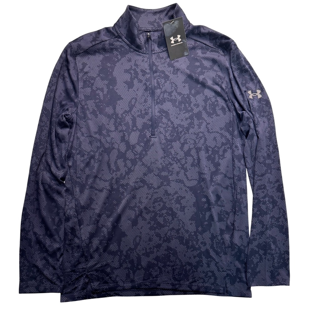Under Armour Mens UM0746 1/4 Zip Pullover Navy Blue Pattern Top Size Small